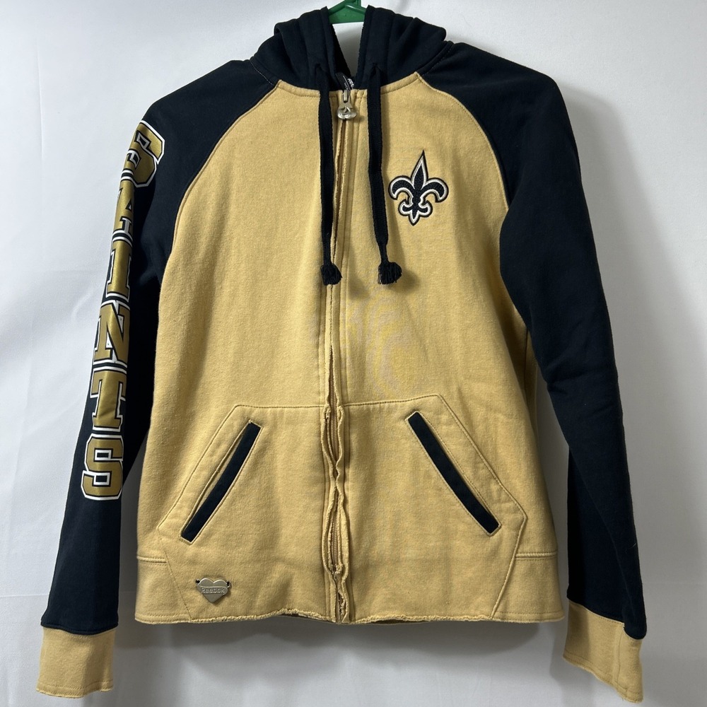 Women's Fantastic Gold Black Saints NFL Full Zip Reebok Hoodie Size Small